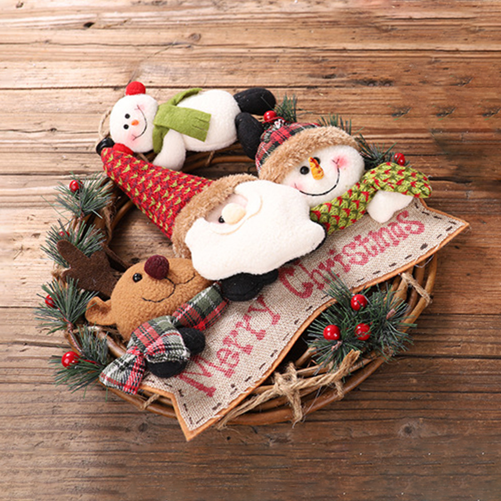 SDS308-B  CM-TOP  Corona Navideña Con Peluche Santa Decoracion Navidad