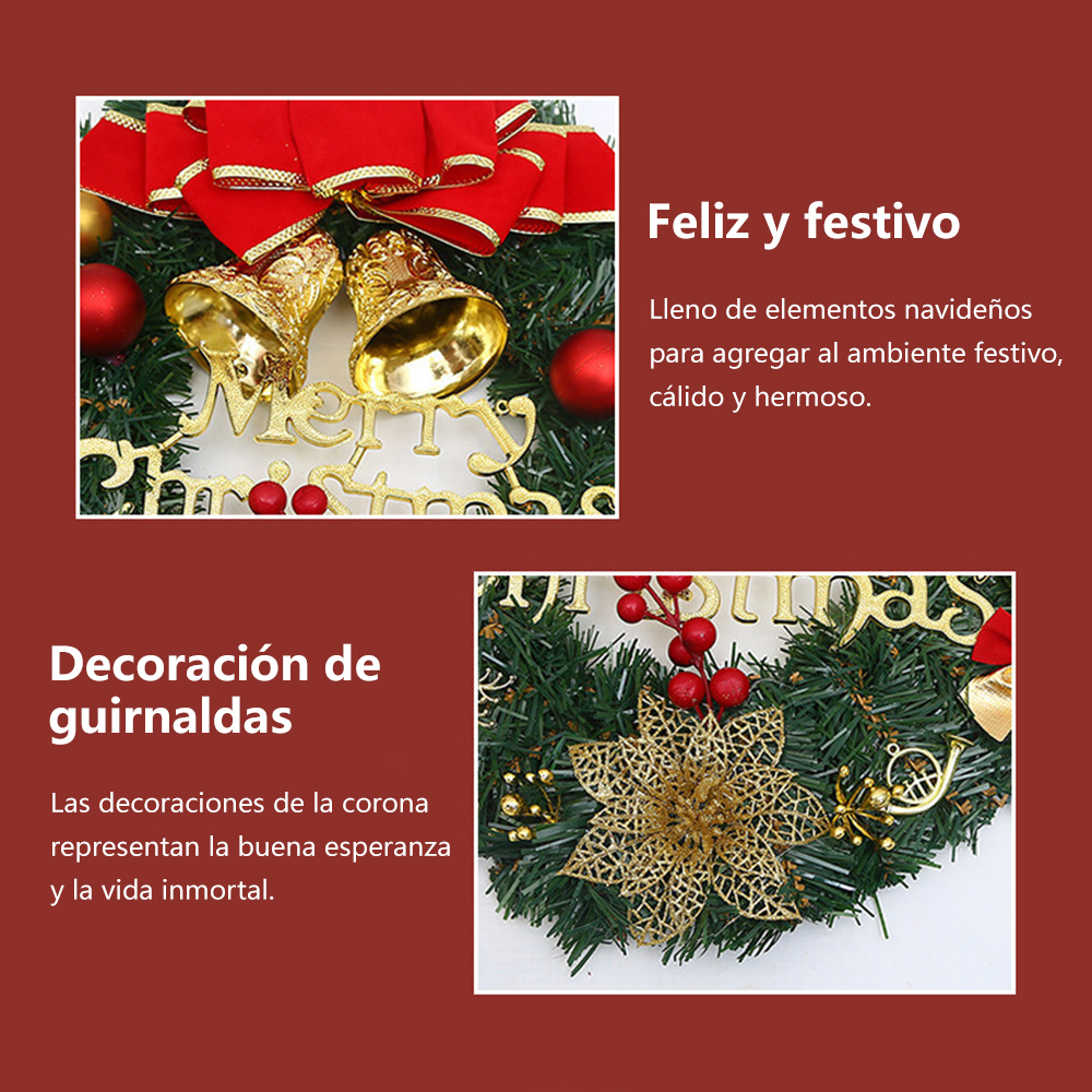 SDS305 CM-TOP  Corona Navideña Para Puerta Decoración Navidad 40cm