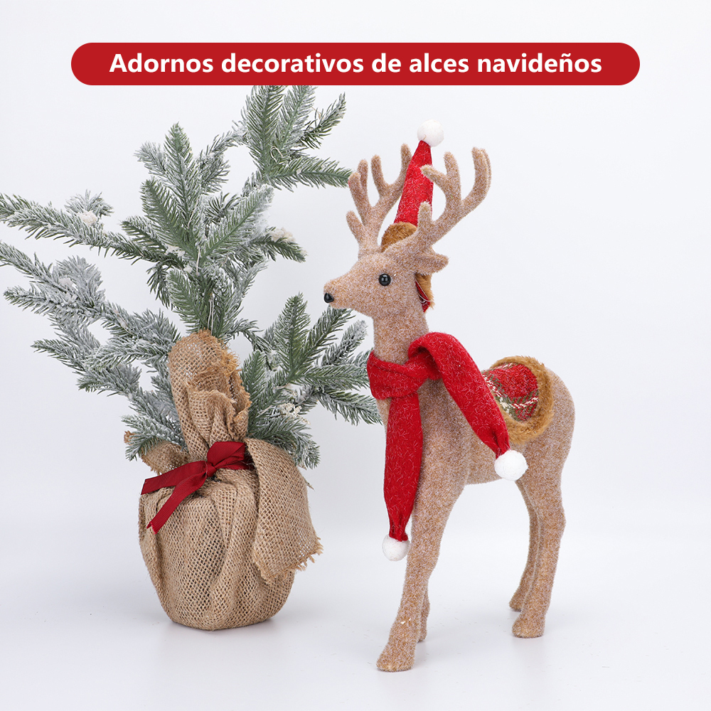 SDS502 CM-TOP  Peluche Figura Navideña Decoración Reno Con Bufanda Roja