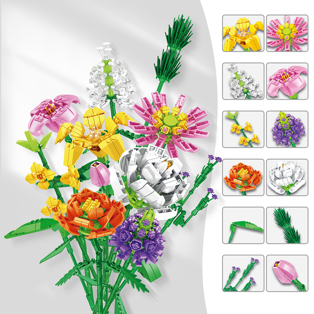 TOY809 CM-TOP  Bloques De Flores Artificiales Decorativas Para Armar 900pcs