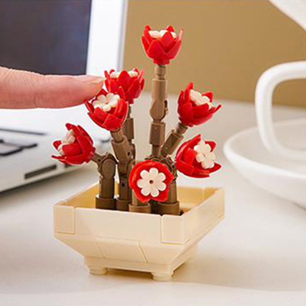 TOY719-4 CM-TOP  Bloques De Construcción Bonsái Flores Plantas Paquete De 4