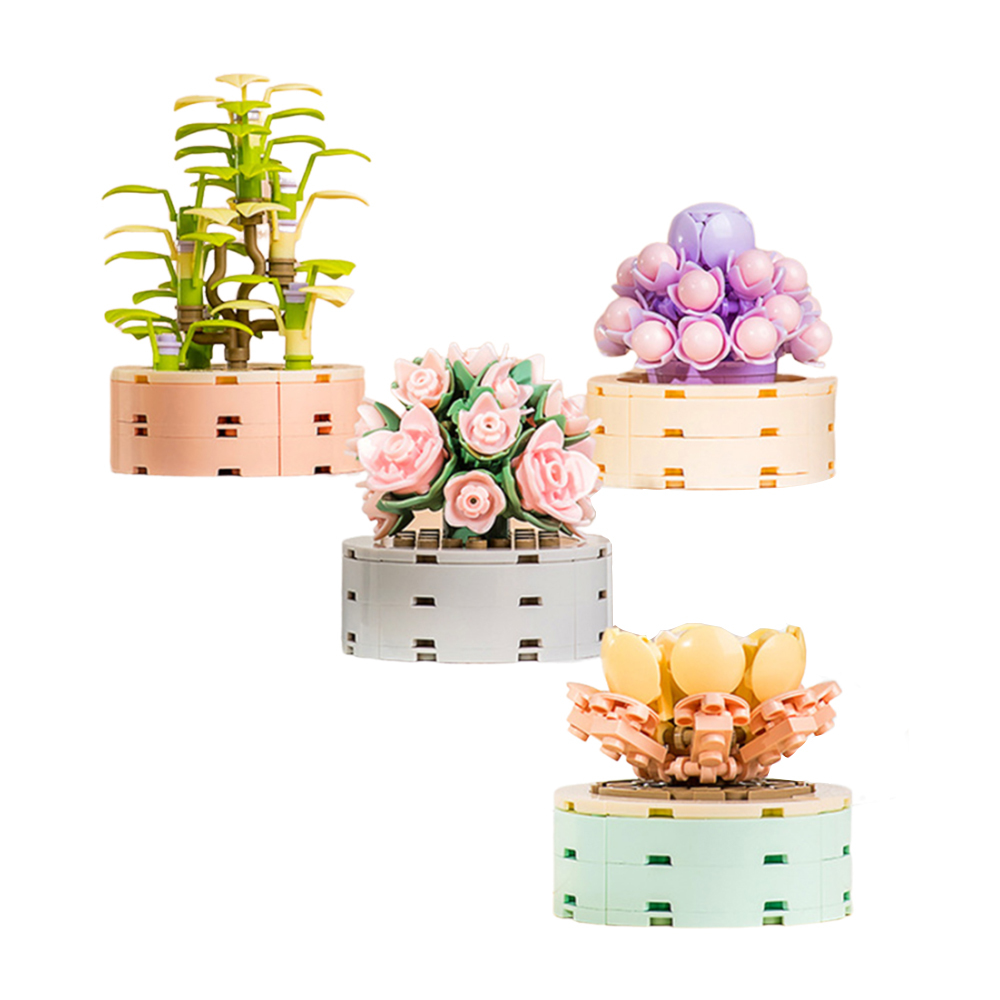 TOY719-4 CM-TOP  Bloques De Construcción Bonsái Flores Plantas Paquete De 4