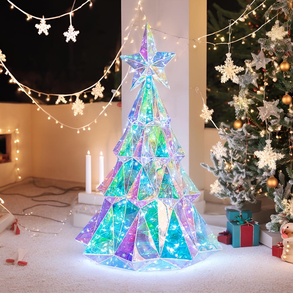 SDD1154  Mini Árbol Navidad Con Luz Decoración Prismática Iridiscente