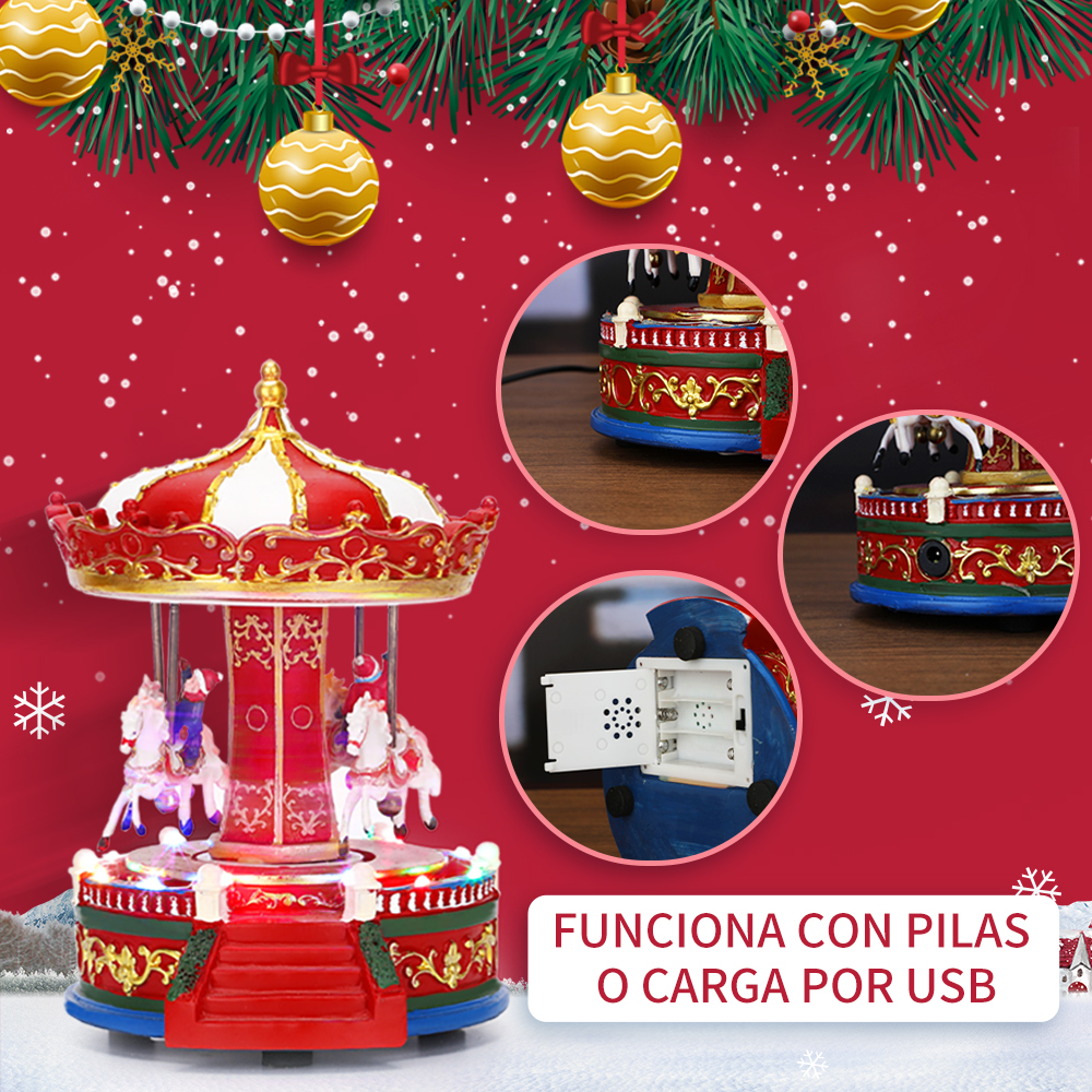 SDD1281  Carrusel Pueblo Navideño Musical Led Luz Decoración Navidad