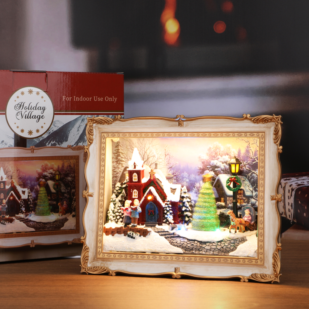 SDD1291  Caja De Sombra Marco Resina Adorno Navideño Con Luz Música