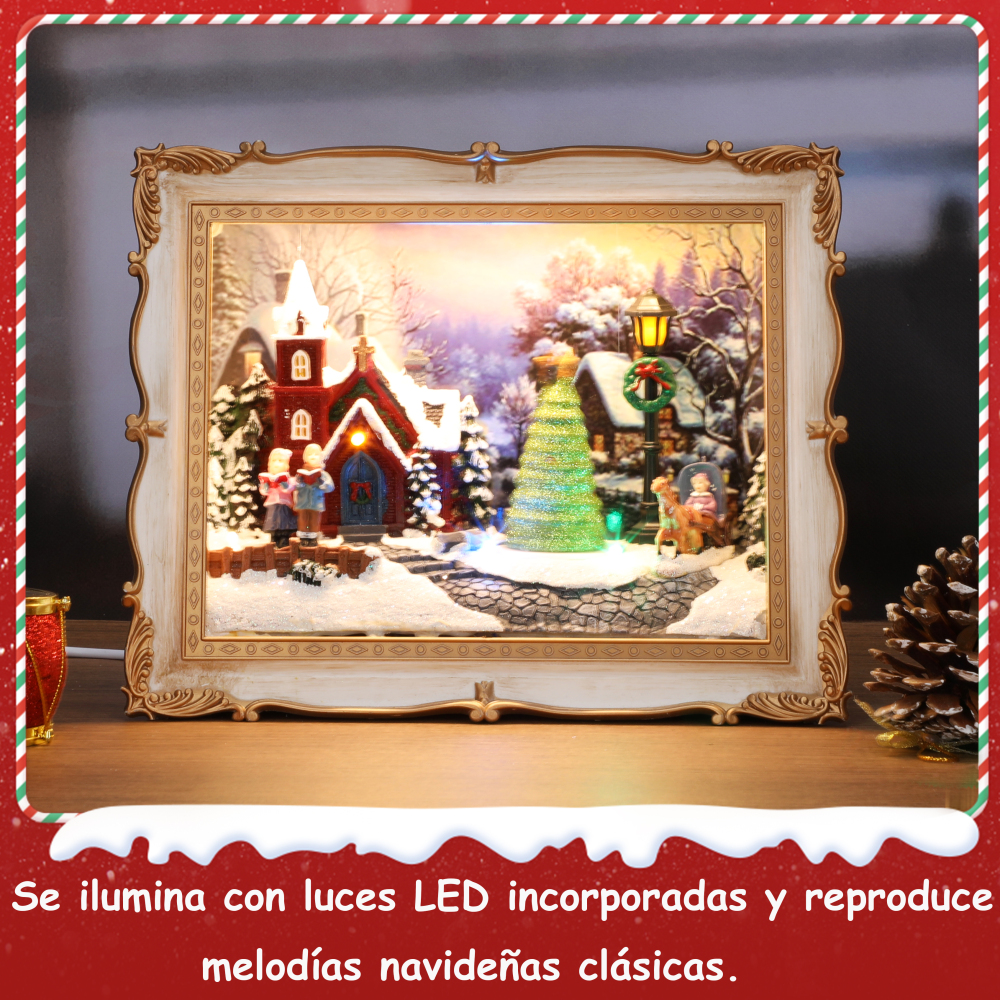 SDD1291  Caja De Sombra Marco Resina Adorno Navideño Con Luz Música
