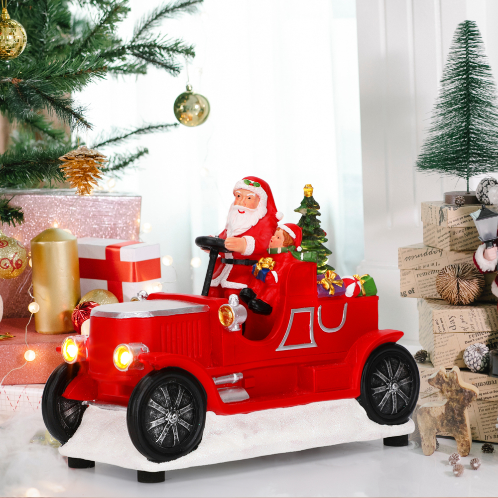 SDD1283   Figura De Papá Noel Iluminada Santa Carro Adornos Navideña