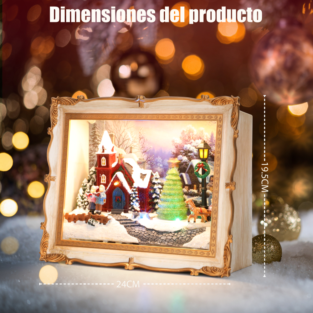 SDD1291  Caja De Sombra Marco Resina Adorno Navideño Con Luz Música