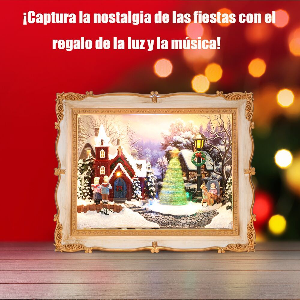 SDD1291  Caja De Sombra Marco Resina Adorno Navideño Con Luz Música