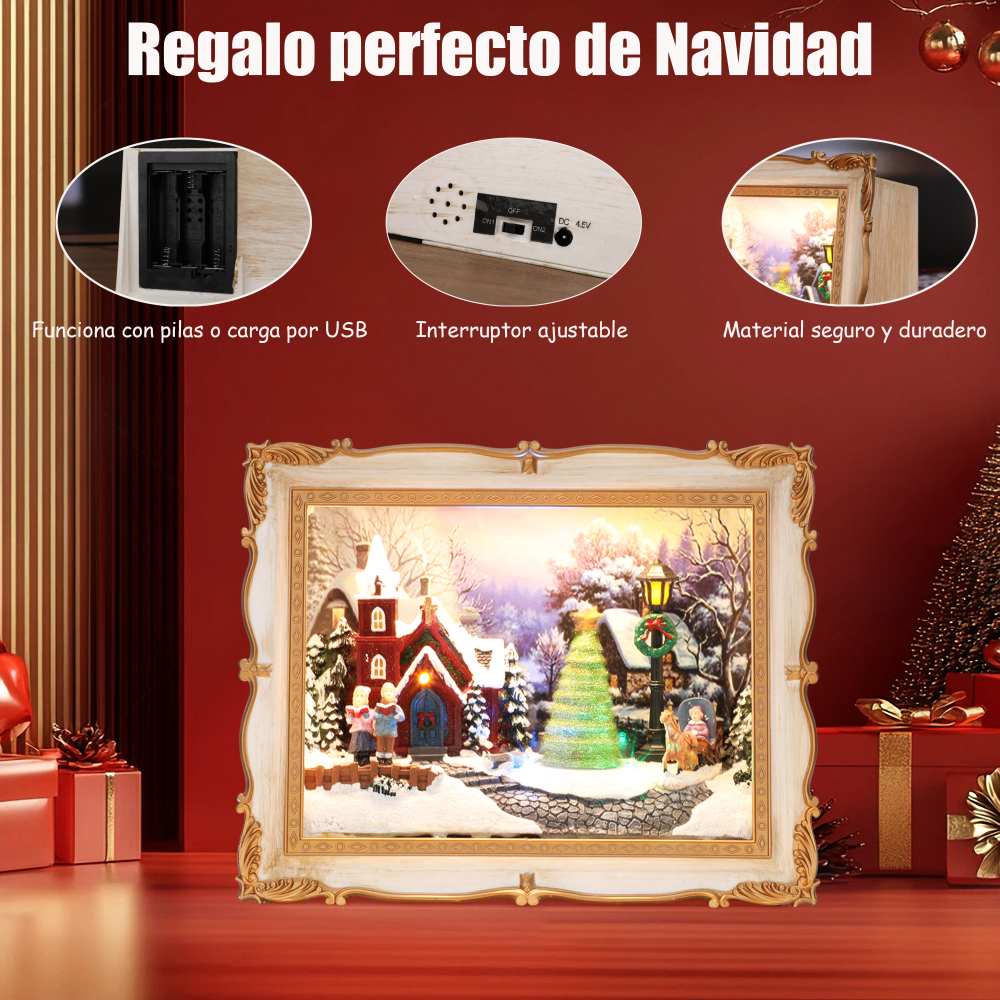 SDD1291  Caja De Sombra Marco Resina Adorno Navideño Con Luz Música