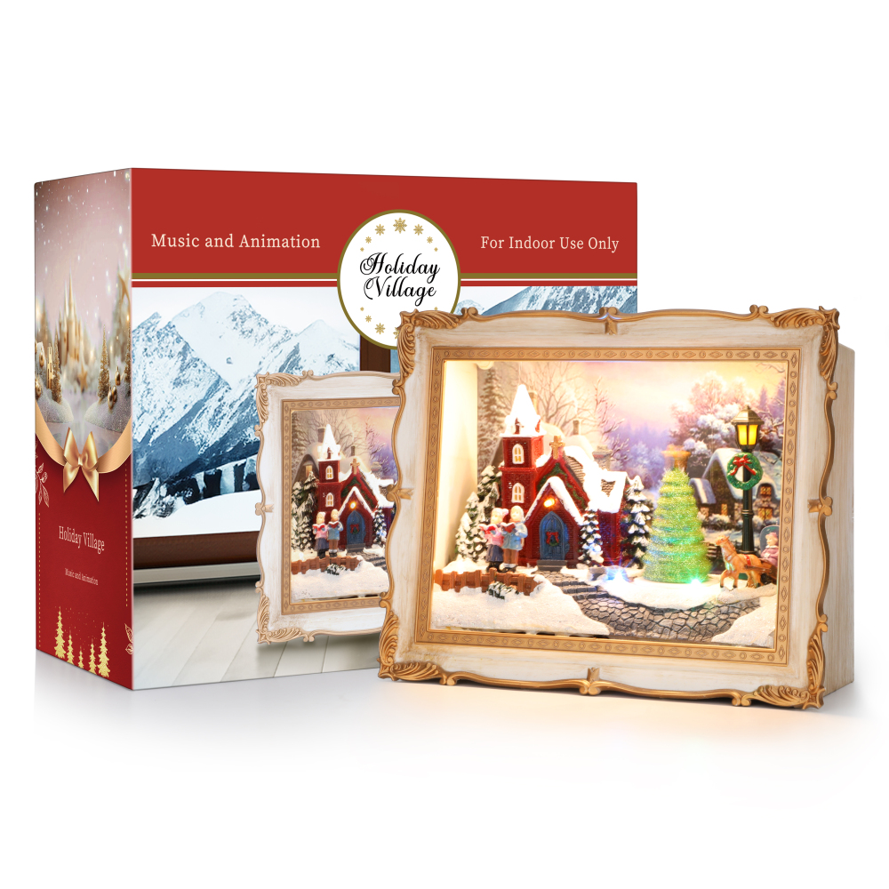 SDD1291  Caja De Sombra Marco Resina Adorno Navideño Con Luz Música