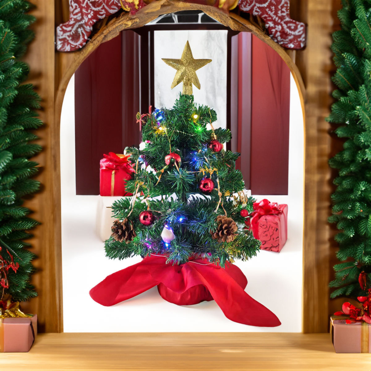 SDS120  Pequeño Pino De Navidad De Mesa Artificial Con Adornos