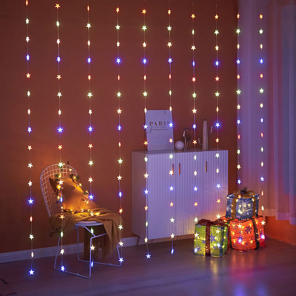 SDD148   Led Cortina Luz Navidad Estrellas Para Decoración Salón 2m