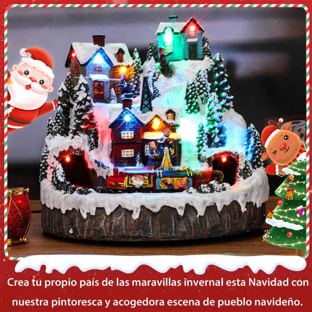 SDD1289  Escena Navideña Casa De Pueblo Adorno Navideño Luz Musical