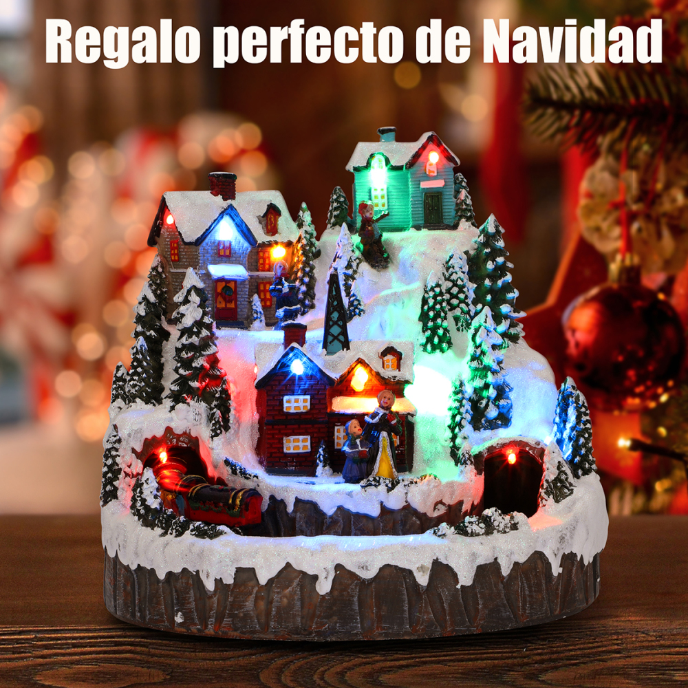 SDD1289  Escena Navideña Casa De Pueblo Adorno Navideño Luz Musical