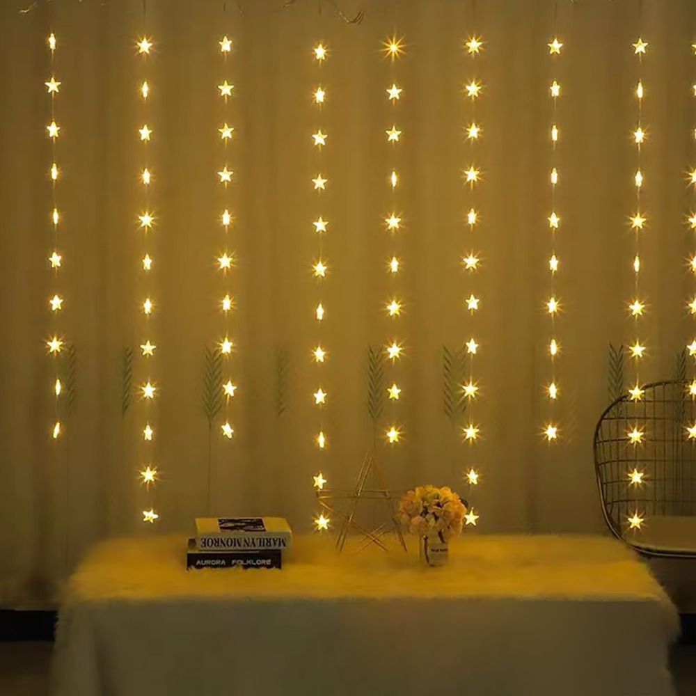 SDD148   Led Cortina Luz Navidad Estrellas Para Decoración Salón 2m