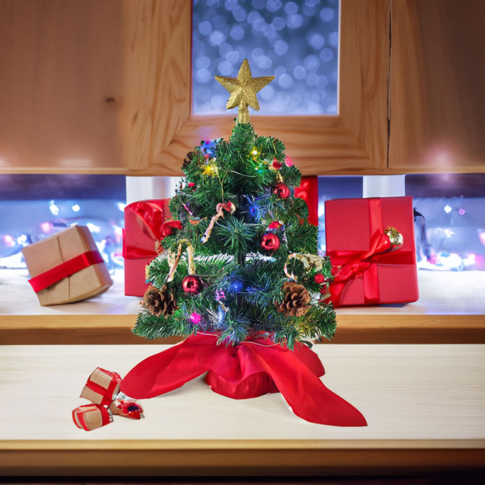 SDS120  Pequeño Pino De Navidad De Mesa Artificial Con Adornos
