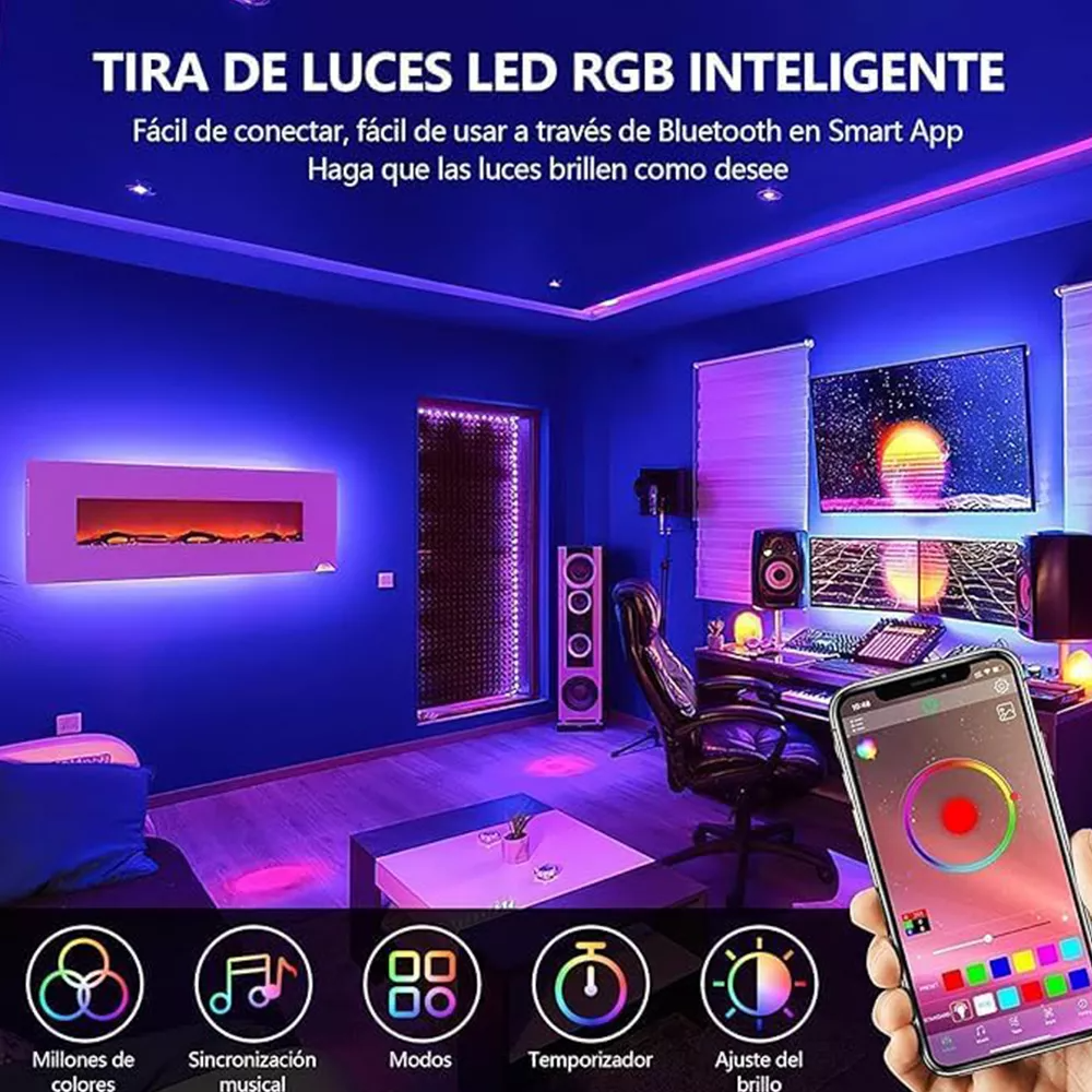 LED590  Tira Led Ip65 10m Luces Rgb Con Bluetooth Control Remoto