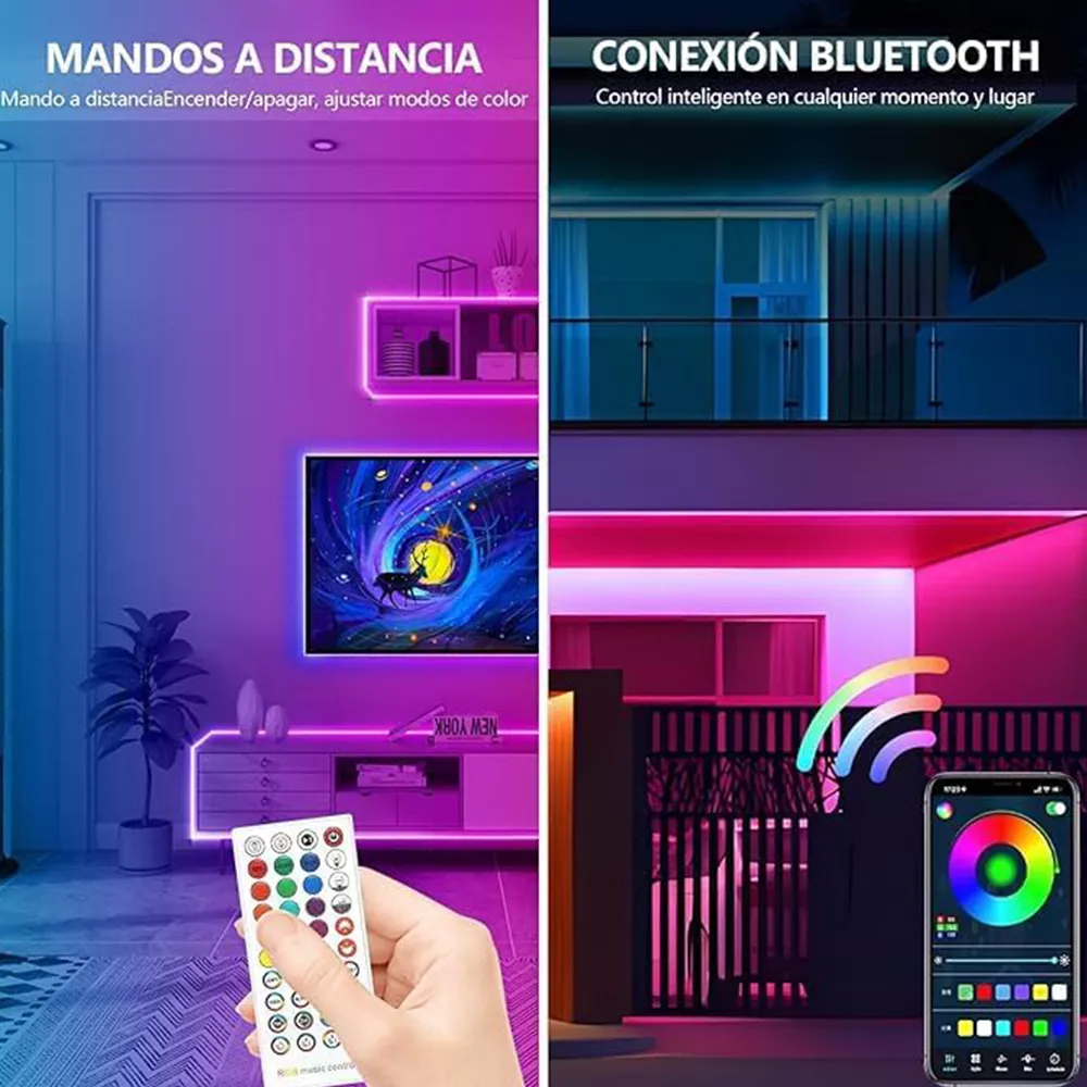 LED590  Tira Led Ip65 10m Luces Rgb Con Bluetooth Control Remoto