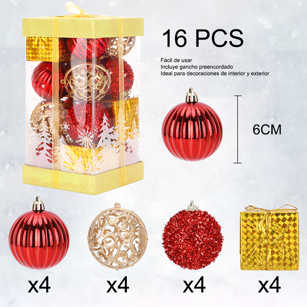 SDS4185  Paquete De 16 Esferas Navideñas Para Árbol Navidad 6cm
