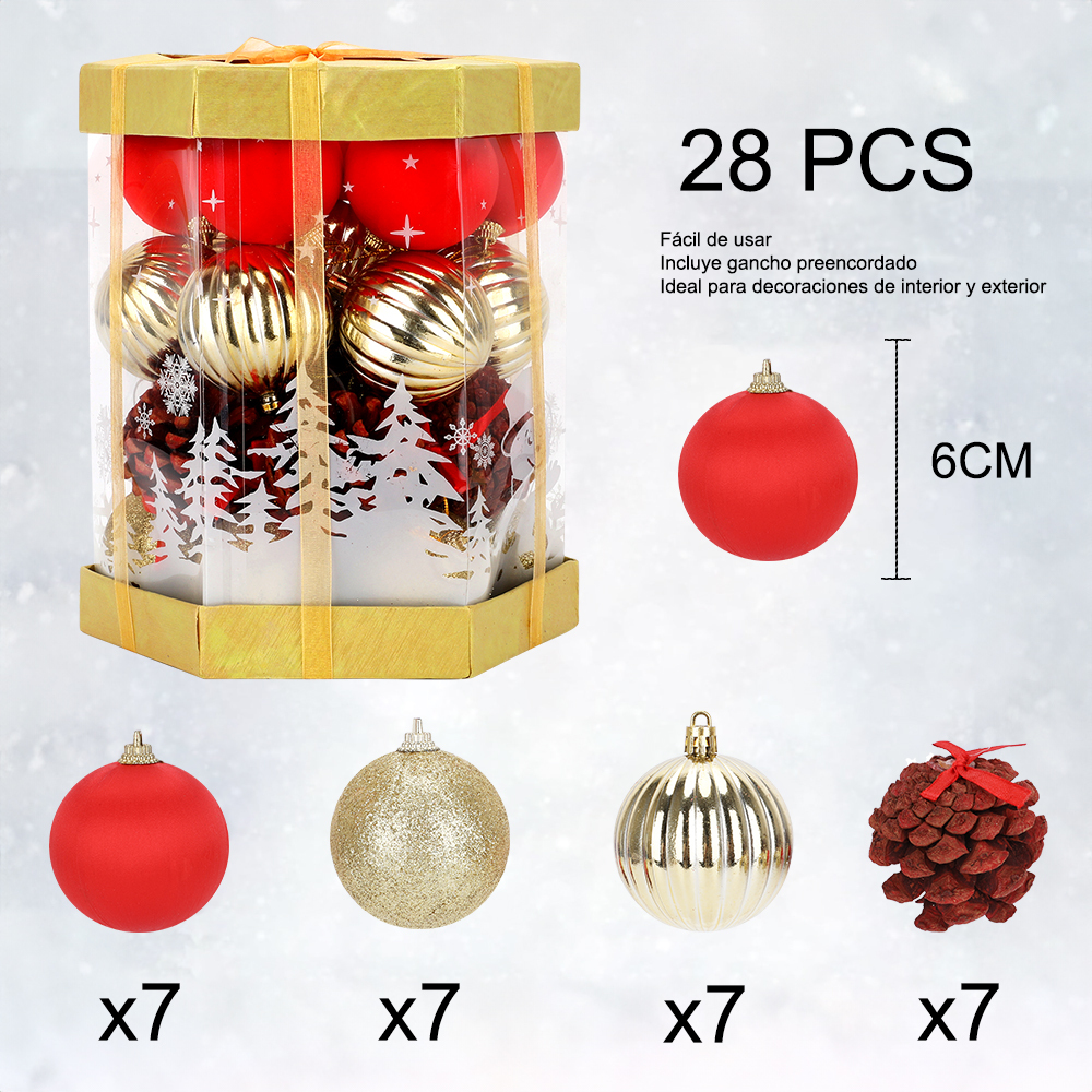 SDS4182  Set De Esferas Navideñas 28pcs 6cm Para Decoración Mixtos