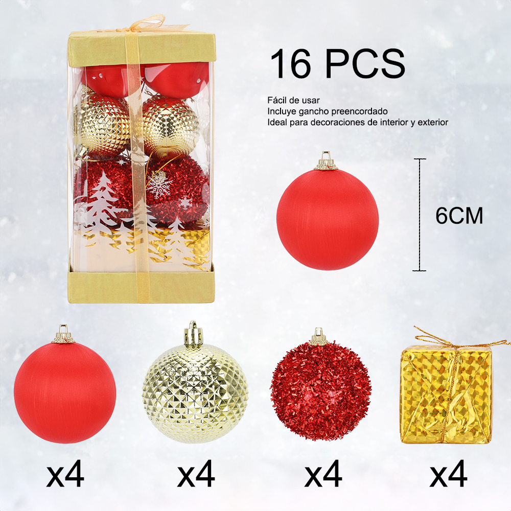 SDS4184  16 Esferas Navideñas Decoración Adorno Arbol Navidad 6cm