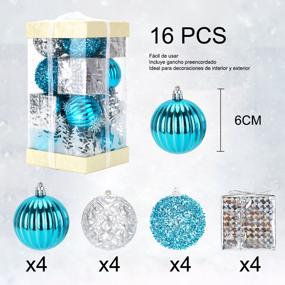 SDS4185  Paquete De 16 Esferas Navideñas Para Árbol Navidad 6cm