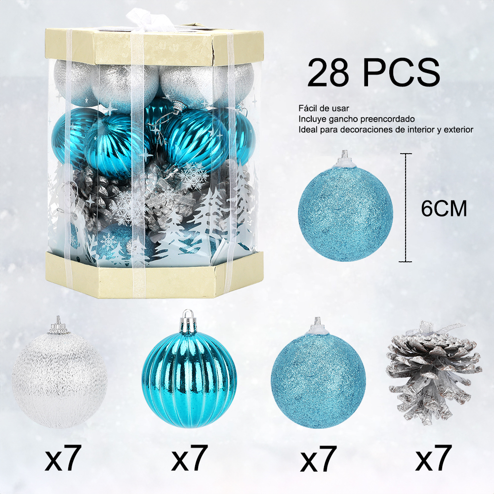 SDS4182  Set De Esferas Navideñas 28pcs 6cm Para Decoración Mixtos