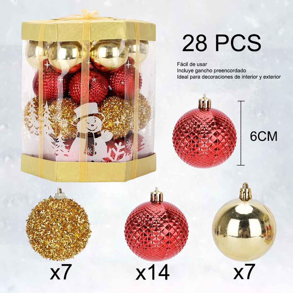 SDS4183  Set De Esferas Navideñas 28pcs Decoración Navideña Árbol 6cm