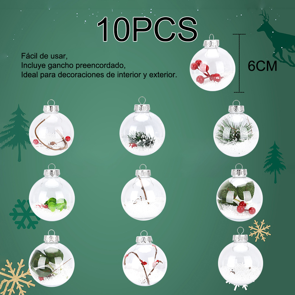 SDS4177  Esferas Navideñas Transparentes 8cm Para Navidad 10pcs