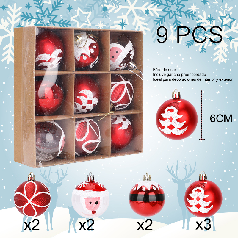 SDS4175  Set De Esferas Navideñas 9pcs Decoración Navideña Árbol 6cm