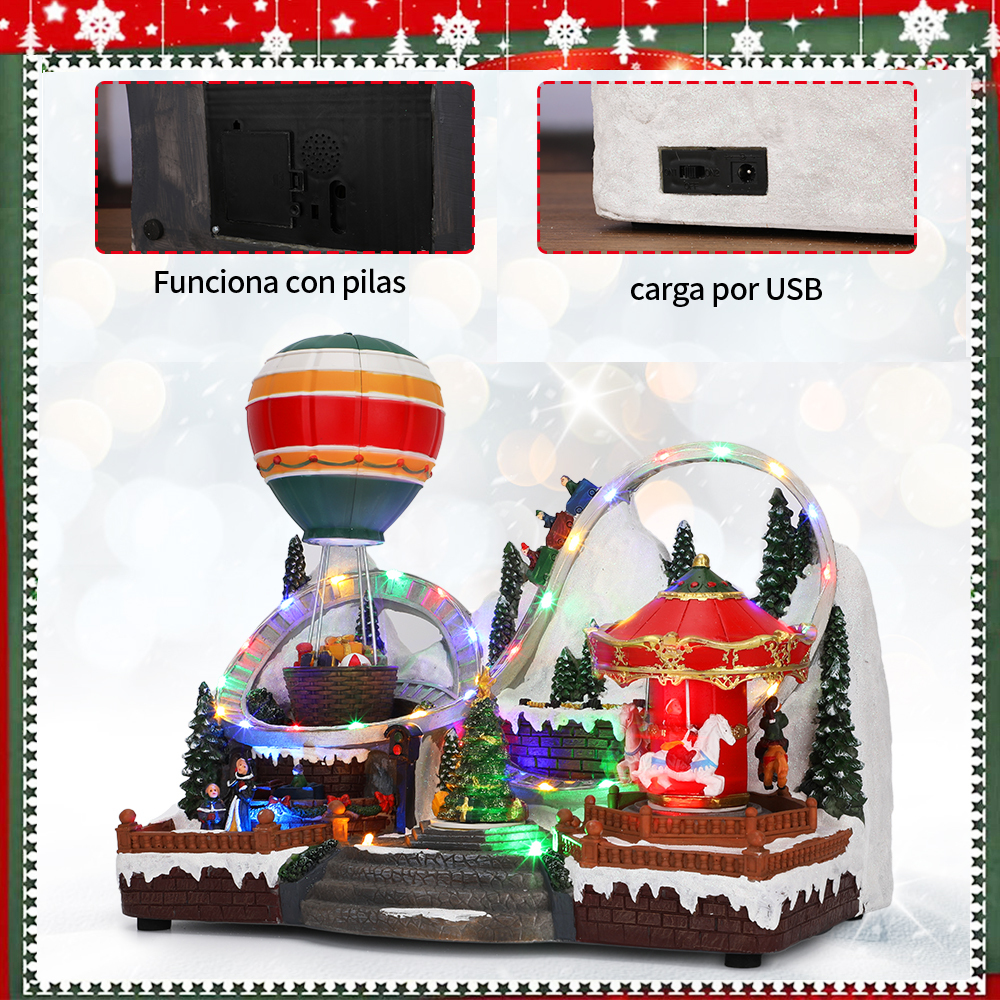 SDD1295  Villa Navideña Globo Aerostático Muñeco De Nieve Carrusel