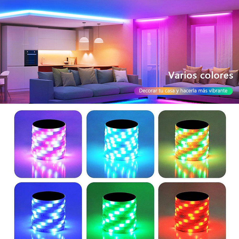 LED586  Tira Luz Atmósfera Colorida Flexible Rgb 5m Control Remoto