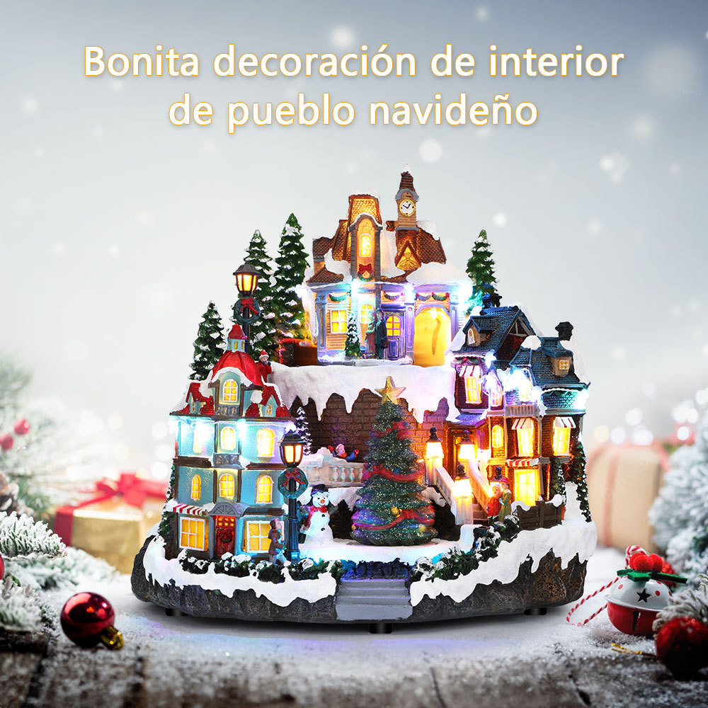 SDD1296  Villa Navidad Villa Árbol Navidad Escena Luz Led Y Musical