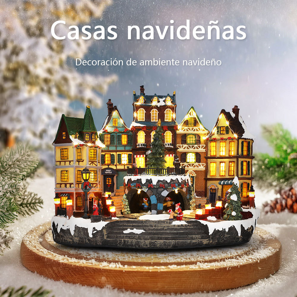 SDD1298  Casa Pueblo Navidad Villa Con Santa Luz Led Y Musical