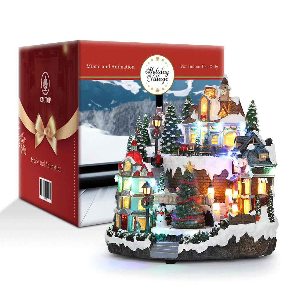 SDD1296  Villa Navidad Villa Árbol Navidad Escena Luz Led Y Musical