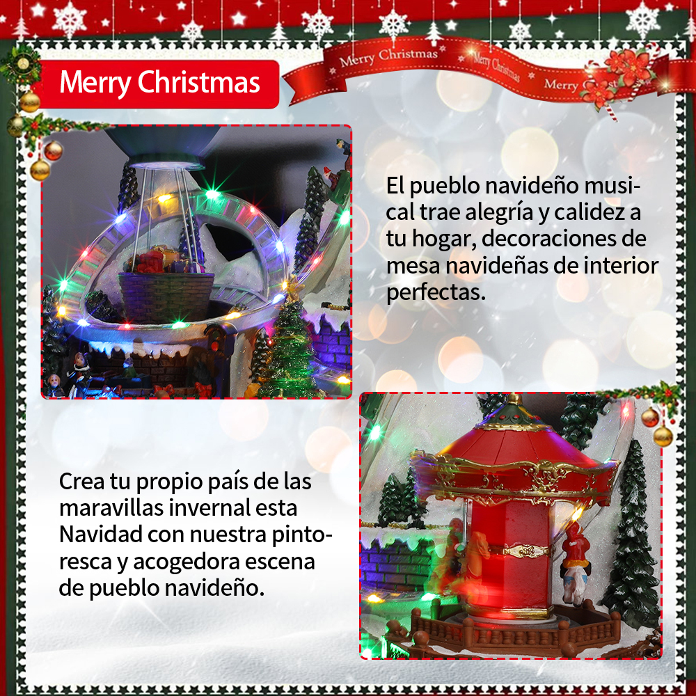 SDD1295  Villa Navideña Globo Aerostático Muñeco De Nieve Carrusel