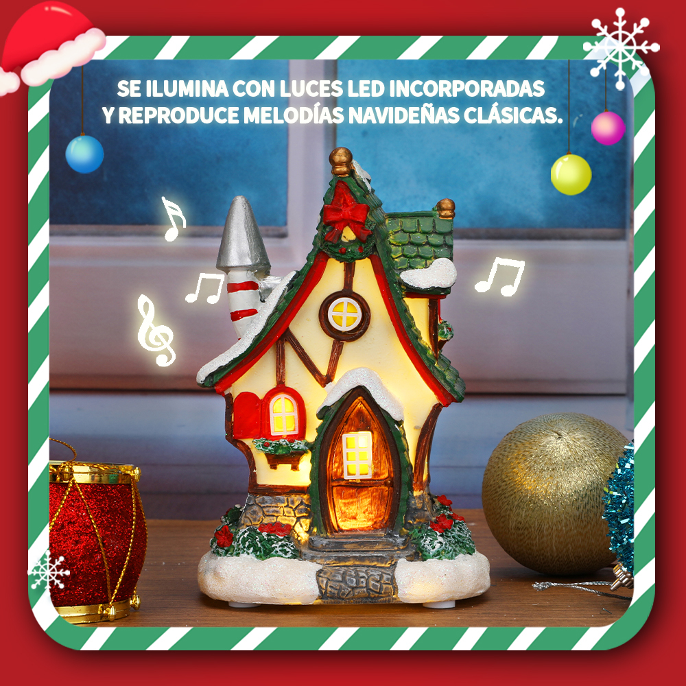 SDD1177-C   Casa Pueblo Villa Navideña Iluminada Con Luz Led Y Musical