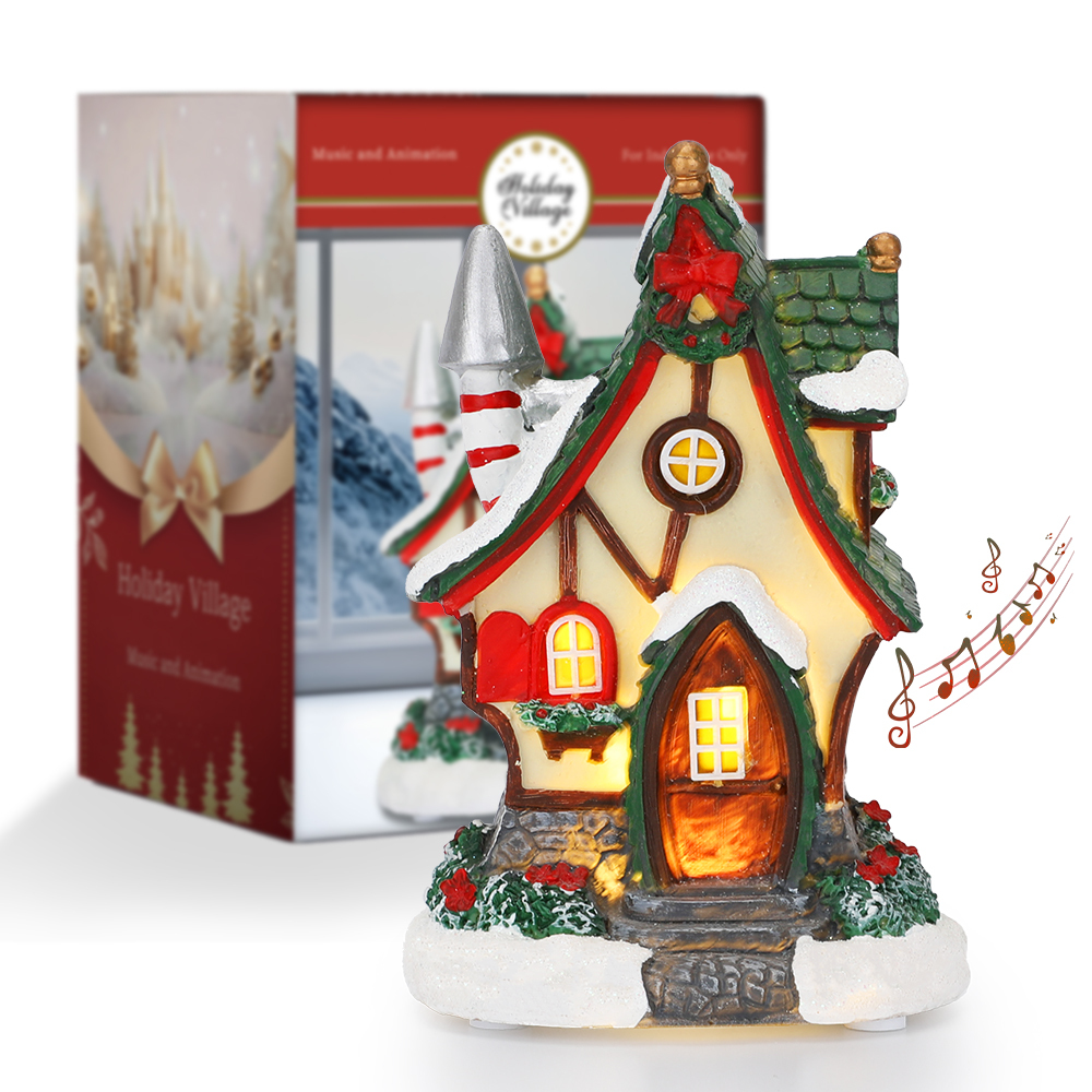 SDD1177-C   Casa Pueblo Villa Navideña Iluminada Con Luz Led Y Musical