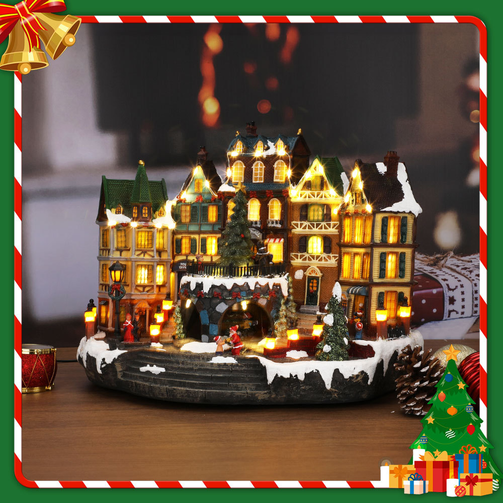 SDD1298  Casa Pueblo Navidad Villa Con Santa Luz Led Y Musical