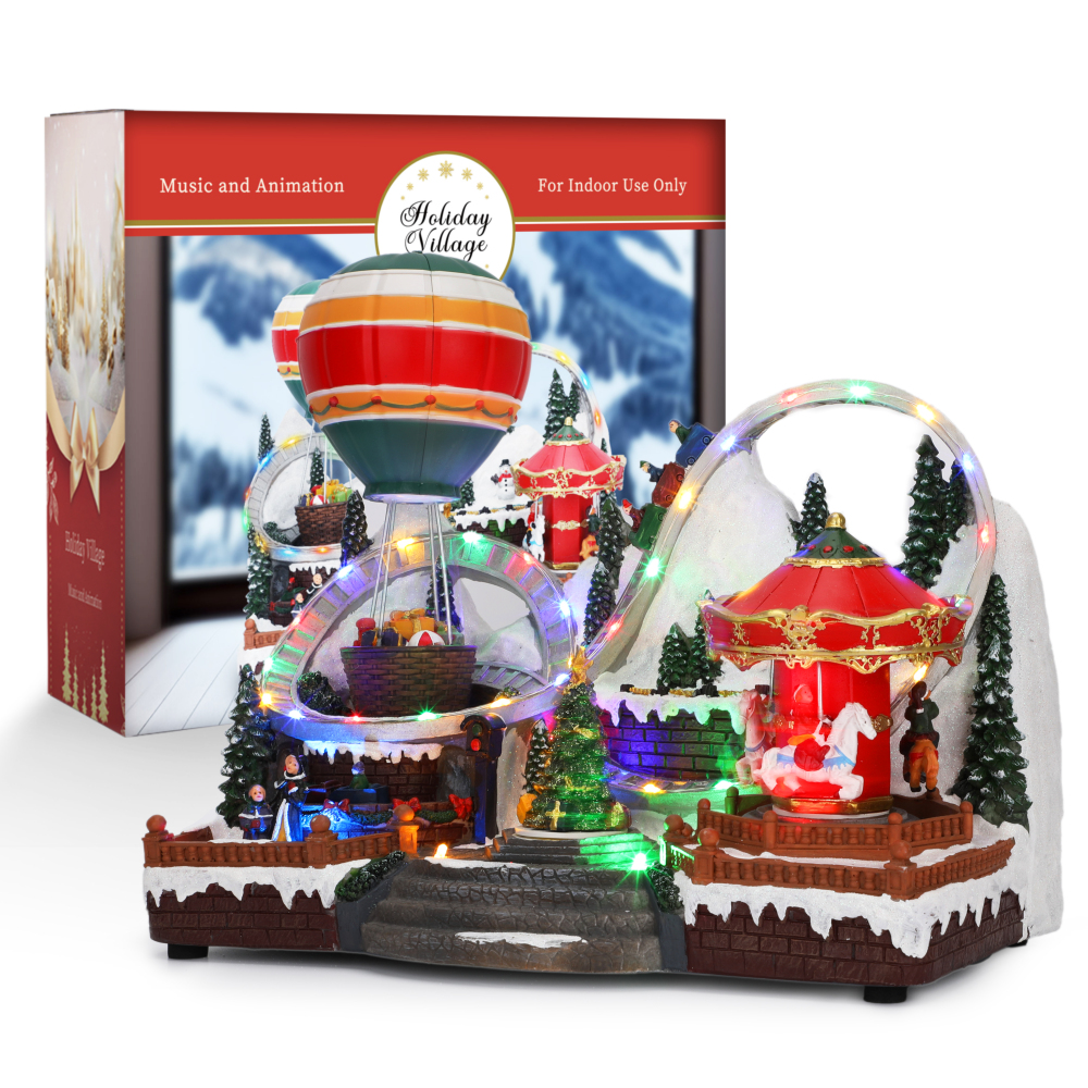 SDD1295  Villa Navideña Globo Aerostático Muñeco De Nieve Carrusel