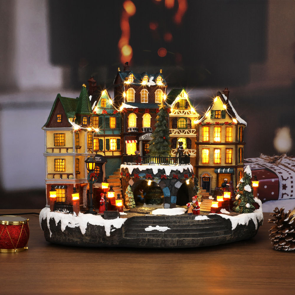 SDD1298  Casa Pueblo Navidad Villa Con Santa Luz Led Y Musical