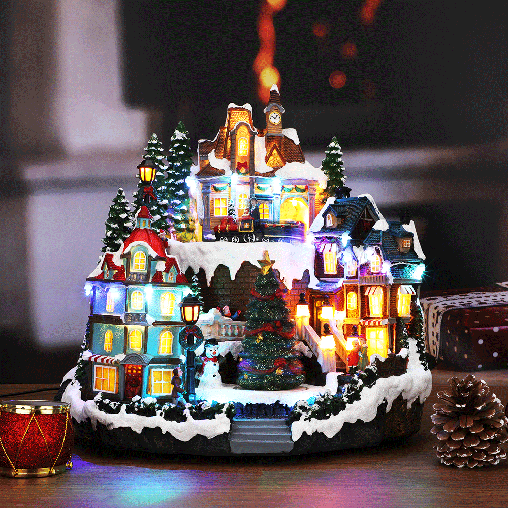 SDD1296  Villa Navidad Villa Árbol Navidad Escena Luz Led Y Musical