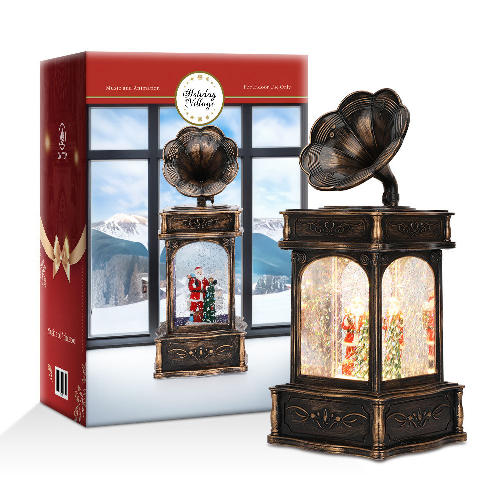 SDD1311  Farol Navideñas CM-TOP Bolas De Nieve Linterna Musical Fonógrafo Con Santa Luz Led Y Caída De Nieve