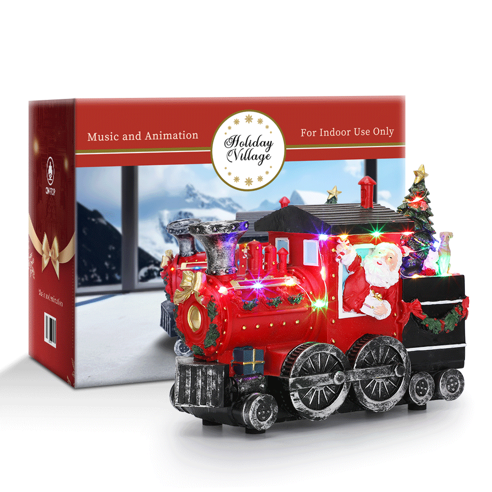 SDD1288  Muñecos Navideños Santa En Tren Adorno Decoración Luz Led