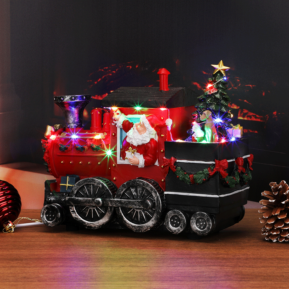 SDD1288  Muñecos Navideños Santa En Tren Adorno Decoración Luz Led