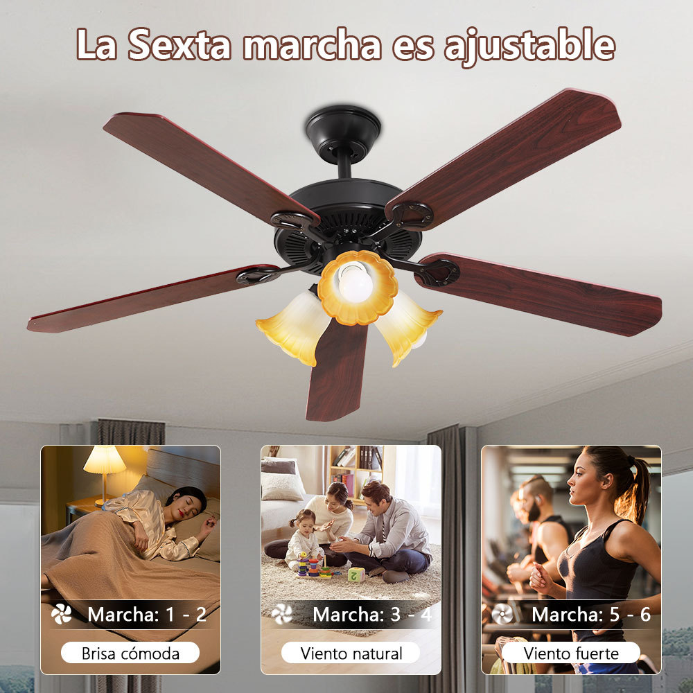 VEN31  CM-TOP Ventilador De Techo 5 Aspas Café Madera 52" Diámetro