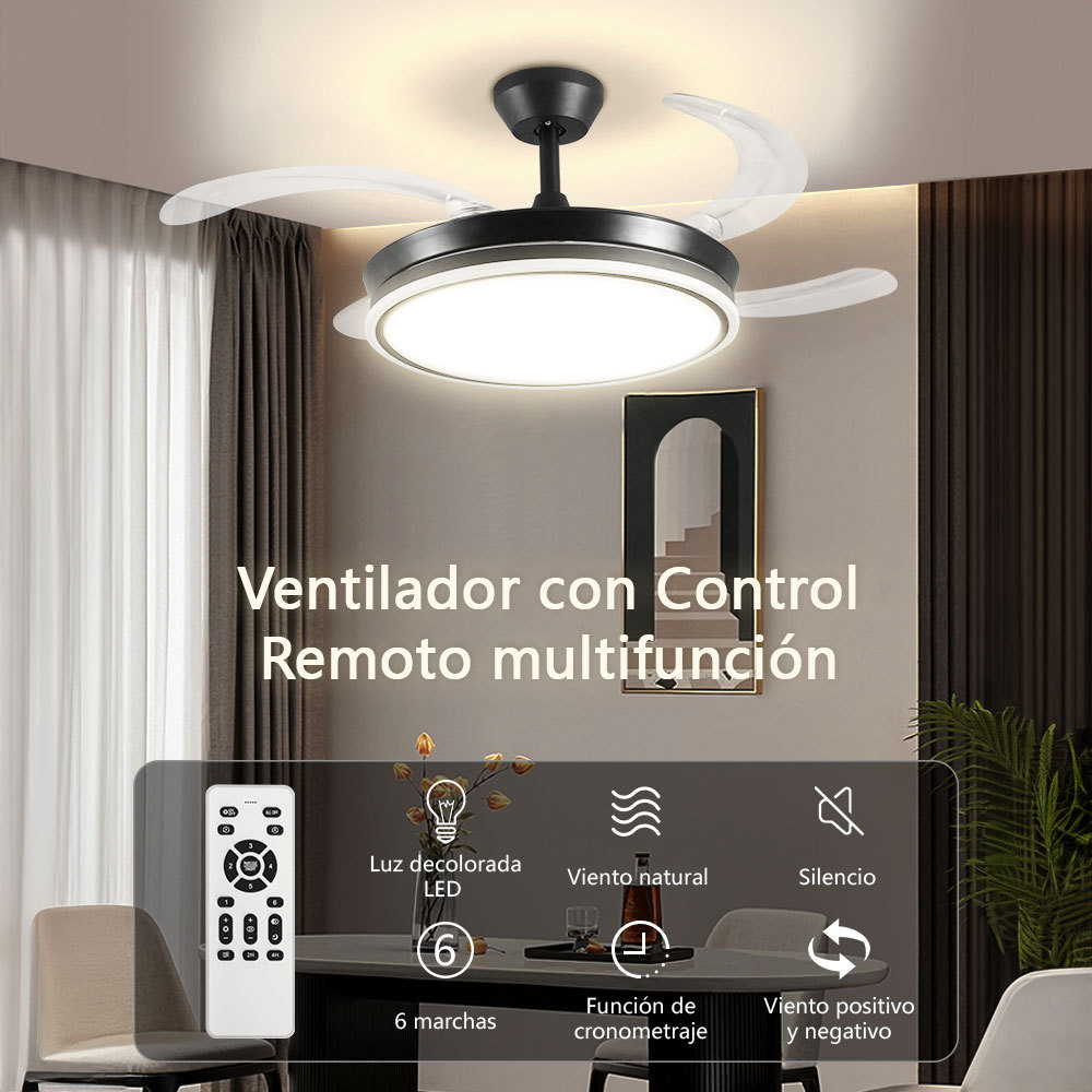VEN32  CM-TOP Ventilador Techo Led Luz Moderno 4 Aspas Retractiles