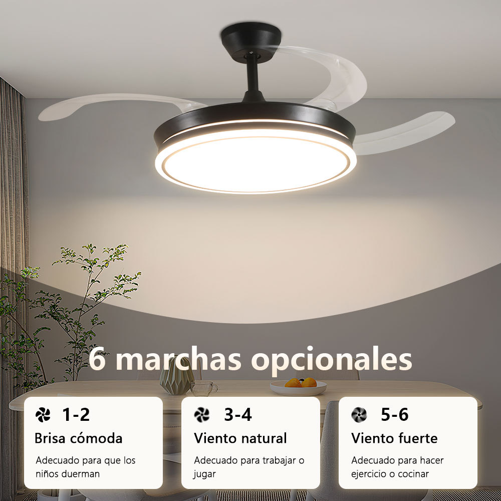 VEN32  CM-TOP Ventilador Techo Led Luz Moderno 4 Aspas Retractiles
