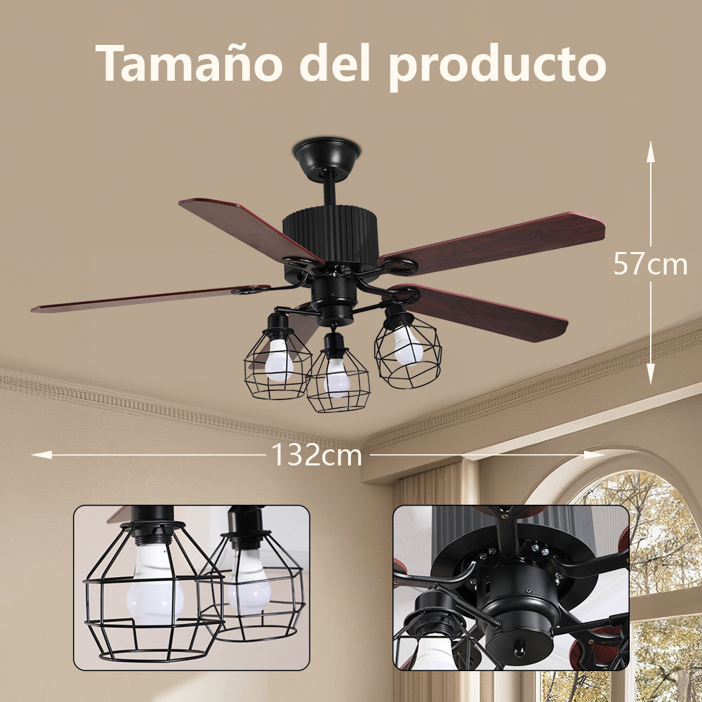 VEN33  CM-TOP Ventilador De Techo Madera Moderno Control Remoto 5 Aspas